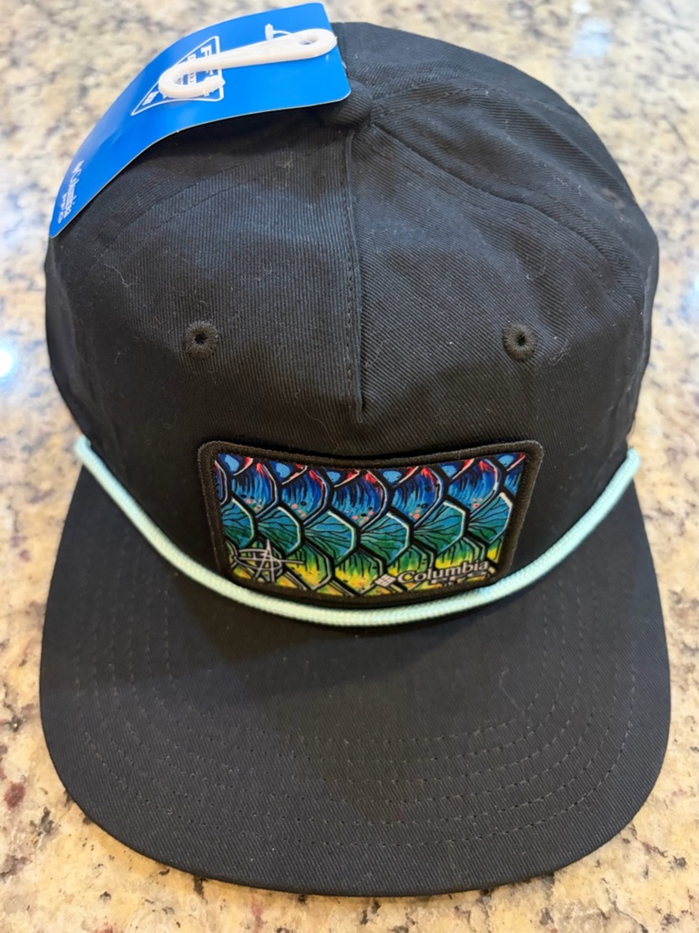 Columbia Black Hat with Multicolor Fish-Scale Patch